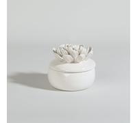 Scatola rotonda con fiore in maiolica écru