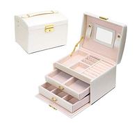 Scatola Set Porta Gioielli Beauty Case di immagazzinaggio cosmetico a Tre Strati con Specchio e Serratura, anello,Regalo Femminile