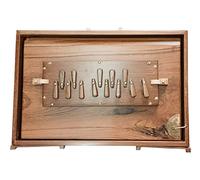 Scatola Shruti Superbrass 432 Hz in legno pieno di teak. 13 Tappi in teak e supporti in teak. Tutti gli accessori in ottone. GRANDE 38 cm!