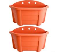 Scatola sospesa per pareti del balcone con forma curva, separatore del suolo e meccanismo di auto-irrigazione capillare (rosso mattone)