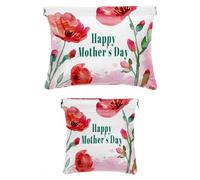 Scatola tascabile in ecopelle, 2 pezzi, piccola borsa per il trucco per borsa, sacchetti a chiusura automatica per borsa, mini astuccio per trucco per rossetto, festa della mamma felice floreale,