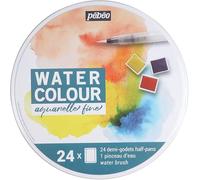 Scatola Tonda In Metallo 24 1/2 Godets Acquarello Fine + Pennello
