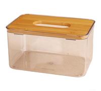 Scatola trasparente per fazzoletti, confezione moderna, minimalista, rotonda, erogazione liscia, robusta PP con coperchio in legno, per casa, ufficio, soggiorno (C)