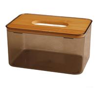 Scatola trasparente per fazzoletti, confezione moderna, minimalista, rotonda, erogazione liscia, robusta PP con coperchio in legno, per casa, ufficio, soggiorno (D)