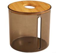 Scatola trasparente per fazzoletti, confezione moderna, minimalista, rotonda, erogazione liscia, robusta in polipropilene con coperchio in legno, per casa, ufficio, soggiorno (H)