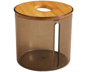 Scatola trasparente per fazzoletti, confezione moderna, minimalista, rotonda, erogazione liscia, robusta in polipropilene con coperchio in legno, per casa, ufficio, soggiorno (H)