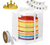 Scatola trasparente per torte da 25,4 cm, 30 x 30 x 40 cm, scatola regalo trasparente per torte con coperchio, bandiera per feste di compleanno, cappello di compleanno, contenitori in plastica per