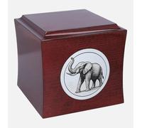 Scatola urna commemorativa moderna in legno con motivo elefante, opzione piastra con incisione personalizzata, costruzione a carico dal basso (placca NO)