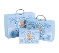 Scatola Valigia Con Manico Metallo Porta oggetto Astuccio Regalo Ospiti Nascita Battesimo (Piccola 17x12x6.5cm, Azzurro)