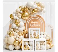 Scatole Baby Shower Decorazioni Ragazza,3 Scatole Trasparenti Con 105 pcs Palloncini Oro Bianco Beige E la lettera"ONE", Scatola Baby per 1st. Girl Ragazza Decorazioni Compleanno Decor Battesimo Bimba