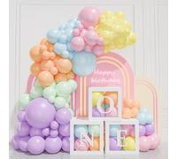 Scatole Baby Shower Decorazioni Ragazze,3 Scatole Trasparenti Con 105 pcs Palloncini macaron rosa giallo E lettera"ONE", Scatola Baby per 1st. Girl Ragazza Decorazioni Compleanno Decor Battesimo Bimba