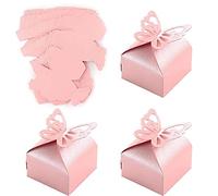 Scatole Bomboniere Farfalla, 50 PCS Carta Perlata Scatola per Caramelle Rosa, Scatole Regalo Rosa,Portaconfetti Scatola per Baby Shower, Compleanno, Matrimonio, Natale, Feste Decorazione da Tavola