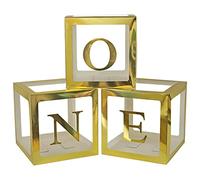 Scatole decorative per feste di compleanno, per bambini, 3 pezzi, oro trasparente, con lettere decorative
