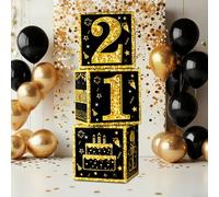 Scatole decorative per il 21° compleanno per uomini, 3 pezzi scatole con palloncini nero oro “Happy 21th Birthday”, articoli per feste di 21° compleanno per uomini e donne