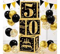 Scatole Decorative Per Il 50° Compleanno Di Uomo Donna, 3pezzi Oro Nero Scatole Per Palloncini 50 Anni Compleanno, Regalo 50 Anni Addobbi Compleano Da Festa, Decorazione Festa Oro Nero Per 50th