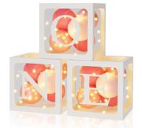 Scatole Decorative per Primo Compleanno Ragazze, 3 Corde Luminose e 3 Scatole per Arco Palloncini con 30 Palloncini Oro Rosa Rosso, ONE Scatola per Decorazioni per Primo Compleanno, Feste di Un Anno