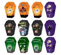 Scatole Di Caramelle Di Bara Di Halloween - Mini Scatole Di Bara Con Coperchio - Pacchetti Di Trattamento Di Halloween | 12 Pezzi Pacchetti Di Trattamento Di Carta Colorati Con Zucca E Design Fantasma