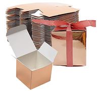Scatole di Carta per Bomboniere, 50 Pcs Scatole di Caramelle per Matrimonio, Scatole Bomboniere con Nastro, Scatola Portaconfetti Rosa Gold, Scatola Regalo Quadrata per Feste Compleanno Battesimo