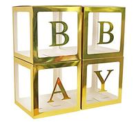 Scatole di decorazione per doccia per bambini, 4 pezzi, oro trasparente, con lettere decorative