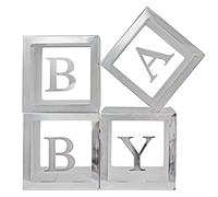 Scatole di decorazione per doccia per bambini e ragazze, 4 pezzi argento trasparente palloncini scatole per bambini lettere decorative