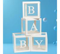 Scatole di decorazione per doccia per bambini e ragazze, 4 scatole per palloncini trasparenti bianche per bambini con lettere decorative