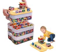 Scatole di Plastica per Lego, 3 Strati Contenitori Impilabili Portaoggetti con Coperchio, Trasparenti Scatola Giochi per Bambini con Scomparti per Riporre i Giocattoli dei Bambini (Giallo)