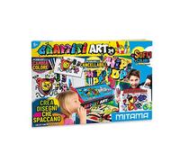Scatole Gioco MITAMA - Kit Creativi - GRAFFITI ART- 24 pz - Desk Set 15 Pennarelli Magici Aerografabili +6 Stencil+1 Album+2 Aerografi - Giochi Creativi per Bambini, Bambine - Giochi Formativi