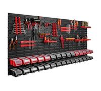 botle 30 Scatole Portaoggetti Impilabili Rosso Nero con Pannello Coperchio Portautensili 178 x 78 cm Garage Officina Sistema di archiviazione Banco da Lavoro per Utensili Manuali