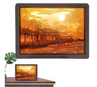 Scatole luminose 3D,Scatola luminosa 3D - Lampada da notte con sculture di carta | Scatole d'ombra Luce a LED Sculture di carta Luce Lampade da comodino decorativa per desktop