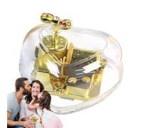 Scatole musicali a cuore, Carillon acrilico, Carillon a corda Scatola musicale acrilica a cuore, Figure musicali placcate in oro per la decorazione domestica Trasparente con fiocco