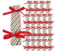 Scatole natalizie - ConvenientBoxes con coperchio, scatole natalizie a forma di caramelle | 20 scatole per biscotti natalizi sfuse con 40 nastri | scatole di carta a righe colorate per ricordi di