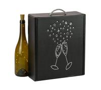 Scatole per 3 bottiglie di vino Cava regalo cartone - Confezione da 4 pezzi elegante astuccio per 3 bottiglie con manico, cartone riciclato, stampa tazze metallizzate in colore argento