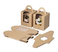 Scatole per Cupcake Muffin con Finestra Trasparente e Inserti, Singole Scatole per torta, Maniglia per imballo Carta kraft Scatole Regalo per Dolcetti, Biscotti e Pasticcini,12 Pezzi (Marron)