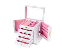 Scatole Per Gioielli Portagioie 4 cassetti in legno duro grande organizzatore di gioielli in legno con specchio e serratura portagioielli for regalo da donna Cofanetti E Scatole(Blanc)