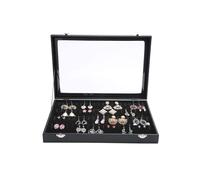 Scatole Per Gioielli Vassoio con coperchio in vetro grigio nero portagioie portagioie espositore for orecchini anelli collane Cofanetti E Scatole(Noir)