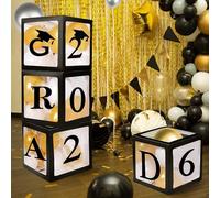 Scatole per palloncini per feste di laurea 2026, confezione da 4 scatole nere per palloncini con lettere di laurea, classe 2026 e orgogliosi di te, decorazioni per feste di laurea e università