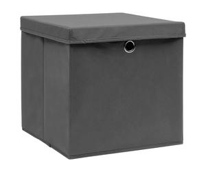 Scatole Portaoggetti con Coperchi 4pz Grigi 32x32x32 cm Tessuto