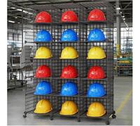 Scatole Portaoggetti Impilabili Per Casco Di Sicurezza, Grande Portaoggetti Regolabile Per Posizionamento Elmetto Protettivo Con Ruote Per Cantiere/garage/officina/esp(Size:18 Grids(43.7x14.6x57.5in))