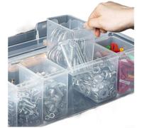 Scatole portaoggetti in plastica con 6 vassoi con coperchio trasparente | 30 x 15 x 15 cm, compatto e spazioso, coperchio trasparente che tiene fuori la polvere, impilabile, bordi lisci, per viti