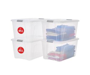 Scatole Portaoggetti in Plastica con Coperchio 45L Lotto di 4 Argento Clip di