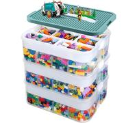 Scatole portaoggetti per Lego, grande scatola portaoggetti impilabile a 3 livelli con coperchi e scomparti regolabili, organizer Lego per blocchi da costruzione, mattoni, puzzle board organizer