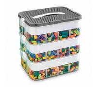 Scatole portaoggetti per mattoncini Lego con coperchio, impilabili, scatole trasparenti per giocattoli e piccoli oggetti, contenitore organizer per giocattoli per bambini (3 strati, grigio)
