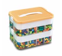 Scatole portaoggetti trasparenti, impilabili, con coperchio, manici, in plastica, multi scomparti, per riporre giocattoli, gioielli, artigianato, attrezzi, Lego (giallo, 2 ripiani)