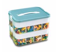 Scatole portaoggetti trasparenti, impilabili, con coperchio, manici, in plastica, multi scomparti, per riporre giocattoli, gioielli, artigianato, attrezzi, Lego (verde, 2 ripiani)