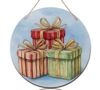 Scatole regalo con scritta "Welcome to Our Home" per porta d'ingresso, nastri natalizi natalizi, in legno rosso, decorazioni per appartamento, set da 3