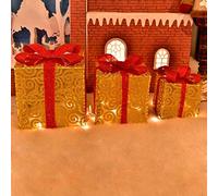 Scatole regalo di Natale, Set di 3 confezioni regalo luminose a LED, set di pacchi natalizi in ferro decorativo in polvere d'oro(Gold)