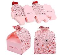 Scatole Regalo Matrimonio, 50 Pcs Scatole di Carta per Bomboniere, Carta Perlata Scatola per Caramelle, Scatole Farfalla Portaconfetti Rosa, Scatole per Caramelle Scavate per Matrimonio, Anniversario