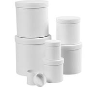 Scatole rotonde, D: 7+9+12+14,5+17+19,5+22 cm. Altezza: 7,5+10,2+12,7+15,2+17,7+20,2+22,7 cm, bianco, 7 pezzi.