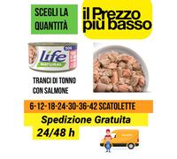 Scatolette life dog natural 100% naturali tranci di tonno con salmone 90 gr