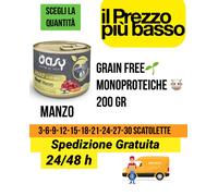 scatolette oasy cane umido grain free monoproteiche manzo 200 gr